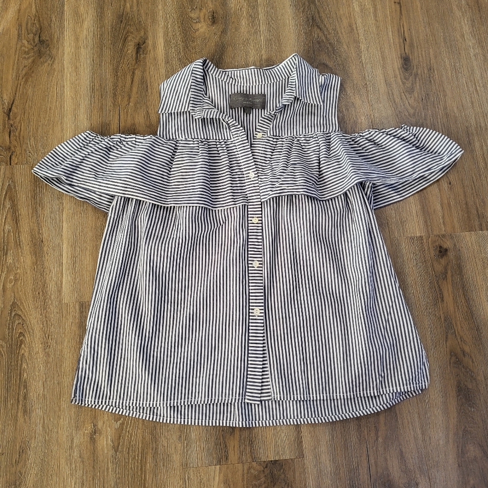 Sunday In Brooklyn Anthropologie Ruffle Blouse Shirt Size S Petite Preppy